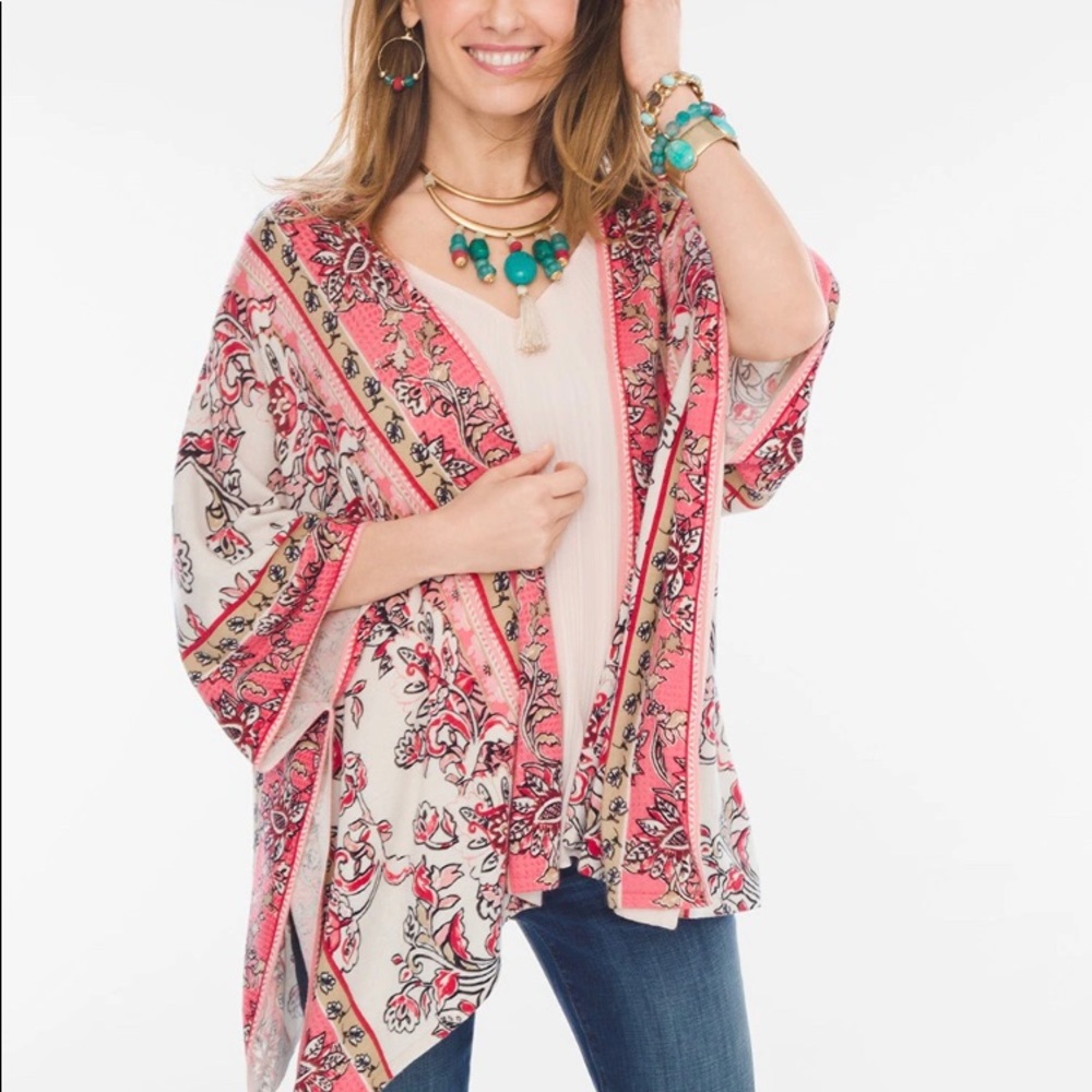 Chico's S/M  Pink Paisley Floral Ruana Wrap
